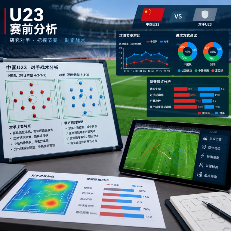 中国队对阵日本U23前的足球战术与数据分析图